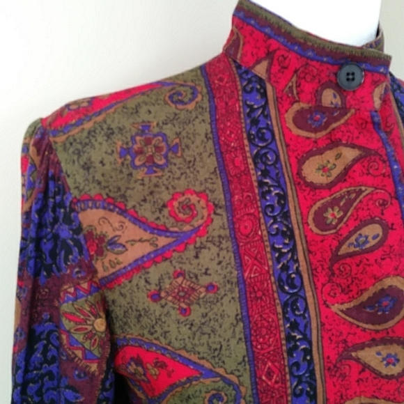 Vintge Robbie Sport Paisley Floral Blouse and Maxi Skirt Set 8  Red Blue - Picture 8 of 16